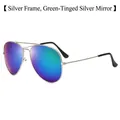 Classic silver aviator sunglasses featuring vibrant green mirror reflective lenses - D06 Y-1 / Silver Frame Green Mirror Lens