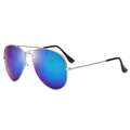Classic silver aviator sunglasses featuring vibrant green mirror reflective lenses - D06 Y-1 / Silver Frame Green Mirror Lens