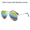 Classic aviator sunglasses with silver metal frame and vibrant rainbow tinted lenses - D06 Y-1 / Silver Frame Colorful Lens
