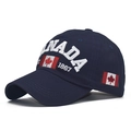 Detail of navy cotton baseball cap featuring white Canada 1867 embroidery and maple leaf - Adjustable / Cotton Navy