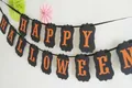 Vintage Happy Halloween kraft paper banner with black and orange letters for party decor - Happy Halloween / Black Base