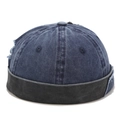 Dettaglio ravvicinato delle cuciture in denim e dei bordi sfrangiati del cappello docker - Regolabile / Blu navy