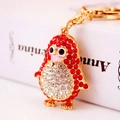Portachiavi a pinguino dorato con strass rossi e bianchi per borse da donna - 11x3.6CM / Rosso