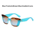 Lunettes de soleil œil de chat, monture bleue avec motif léopard et verres dégradés - Monture Bleue Verres Thé Bleu