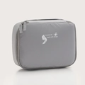 Grey memory fabric makeup bag with waterproof dual zippers and travel storage compartments - Gray