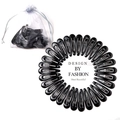 Set of glossy black teardrop BB hair clips arranged in a circle with mesh storage bag - Black (30 Pieces)