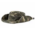 Outdoor camouflage wide-brim sun hat with tactical embroidery and chin strap - Coffee