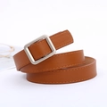 Brown leather belt for women featuring a minimalist silver square buckle on white background - Square Buckle / Camel