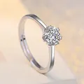 Classic silver six-prong adjustable ring featuring a brilliant round zircon stone - Adjustable / Style 10 Heart Prong Ring (0.5 Carat)