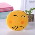 Shy emoji plush coin purse in bright yellow with silver bead chain and embroidery - Style 16