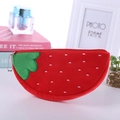 Cute strawberry shaped plush pencil case with red zipper and metal bead chain accessory - Red Strawberry