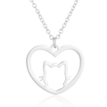 Macro detail of silver heart pendant featuring an elegant hollow cat silhouette design - Silver