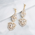Elegant gold-tone leaf-shaped drop earrings with sparkling rhinestones for bridal weddings - Gold (J3084G)