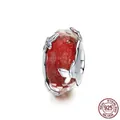 S925 sterling silver charm with red faceted glass and silver butterfly details - Red Faceted Bead / Red