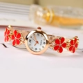Orologio donna dorato al quarzo con cinturino a fiori rossi e quadrante con strass - Rosso