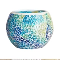 Blue and green mosaic glass tea light holder for elegant wedding table centerpieces - Mediterranean Blue Tempered Holder Medium