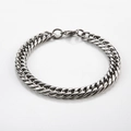 Bracciale da uomo in acciaio inossidabile argento lucido a doppia maglia con moschettone - 9mm / Color Acciaio