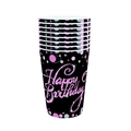 Set of black and pink glitter polka dot paper cups with Happy Birthday text for parties - Pink Gold Paper Cup