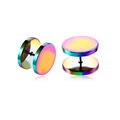 Boucles d'oreilles haltères arc-en-ciel pour hommes en acier inoxydable coloré poli - Pièce Unique / 10mm / Arc-en-ciel