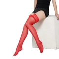 Détail montrant des chaussettes hautes en dentelle rouge sur les jambes d'un mannequin - Taille unique/Sans dentelle/Emballage simple / Rouge