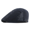 Navy blue mesh cotton flat cap with embroidery and adjustable strap for summer - Adjustable / Navy Blue