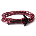 Red nautical braided rope bracelet with black metal anchor clasp on white background - BB09 Bright Red Patchwork