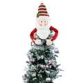 Puntale natalizio a forma di Babbo Natale in peluche con cappello a righe rosse e verdi - Babbo Natale / Grande