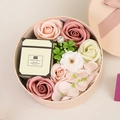 Pink scented soap flower round gift box with 50g aroma candle for Valentine's Day - 16.2cm*16.2cm*8.2cm / Pink