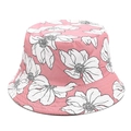 Detail of pink cotton bucket hat featuring white floral sketch prints and reinforced stitching - M(56-58cm) / Pink