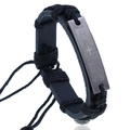 Bracciale retrò in pelle nera intrecciata con targhetta in argento incisa con il Padre Nostro - Nero