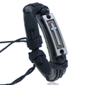 Adjustable black woven leather bracelet with bronze cross metal plate for men and women - Cross Model D