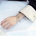 Rose gold handcuff bracelet with FREEDOM engraving on a minimalist chain for women - White K Bracelet (8850)