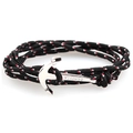 Detail of silver viking anchor clasp with Vikings engraving on red and white cord bracelet - SA-14 Black Red White