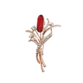 Elegant flower bouquet brooch with red gemstone and colorful rhinestones in rose gold - Red Gem Bouquet