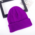 Detail of deep purple ribbed knit beanie showing high-density texture and warm winter fabric - M (56-58cm) / Bright Purple
