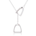 Minimalistische silberne Y-Halskette mit doppelten Steigbügel-Anhängern aus Metall-Finish - Silber