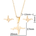 Gold ECG heartbeat necklace and stud earrings jewelry set with product dimensions - Gold EKG Style (004)
