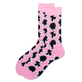 Chaussettes mi-mollet roses avec motifs noirs abstraits et points rouges sur fond blanc - Taille 39-45 / Rose avec Points Noirs (Pluie Noire)