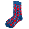 Street style crew socks with blue base, red patterns, and white dots for men and women - Size 39-45 / Blue With Red Pattern (Red Rain)