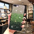 Gradient rhinestone phone case with sparkling crystals for crystal lovers, detail view showing text. - iPhone 7/8 / Green