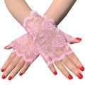 Gants d'été sans doigts en dentelle rose avec motif floral élégant pour femme - Taille unique / Rose