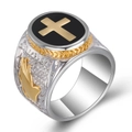 Anello con sigillo vintage 21MM in acciaio inossidabile con croce oro e mani di Dio - US 7 / Oro