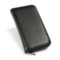 Black pebbled leather long wallet for men with secure RFID blocking and zipper closure - Black