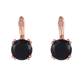 Boucles d'oreilles élégantes en or rose avec pierre noire ronde sertie à quatre griffes - Noir