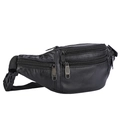 Marsupio in pelle nera impermeabile con tasche multiple a zip e cinturino regolabile - Nero
