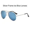 Classic aviator sunglasses with silver metal frame and ice blue mirrored lenses - D06 Y-1 / Silver Frame Ice Blue Lens