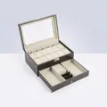 2-Ebenen Uhrenbox aus schwarzem PU-Leder mit 12 Fächern und Schmuckschublade - 12 Slots Doppelschicht Schmuck & Uhrenbox - Beige