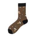 Chaussettes en coton mélangé marron et noir avec un motif créatif de verre de bière - Motif Chope de Bière Marron