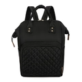 Quilted black nylon diaper backpack with gold hardware and multi-pocket design - Black