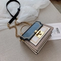 Elegant black and white crossbody bag with gold handle and woven leather chain strap - Black